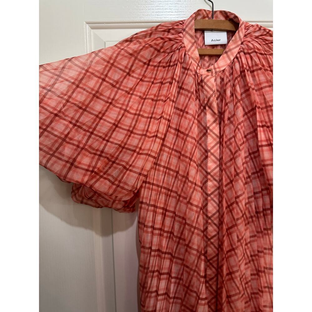 Acler Preston Mini Dress Flowy Pleated Silhouette Plaid Print Orange Size 4 - Picture 5 of 8